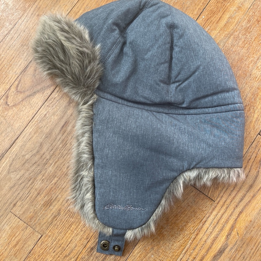 Eddie Bauer Gray Fur-Lined Trapper Hat